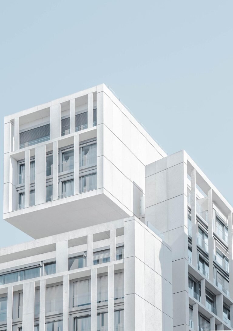 Modern white apartment building facade