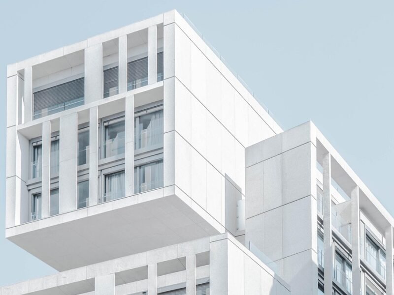Modern white apartment building facade